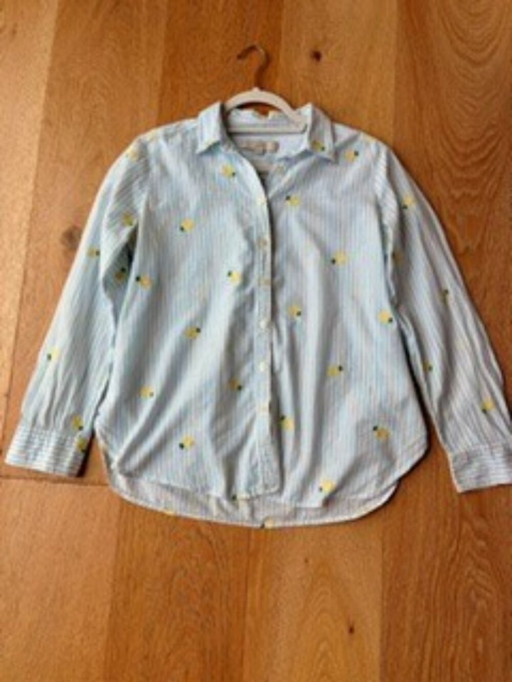LOFT Embroidered Lemon Striped Button-Down Shirt, Medium